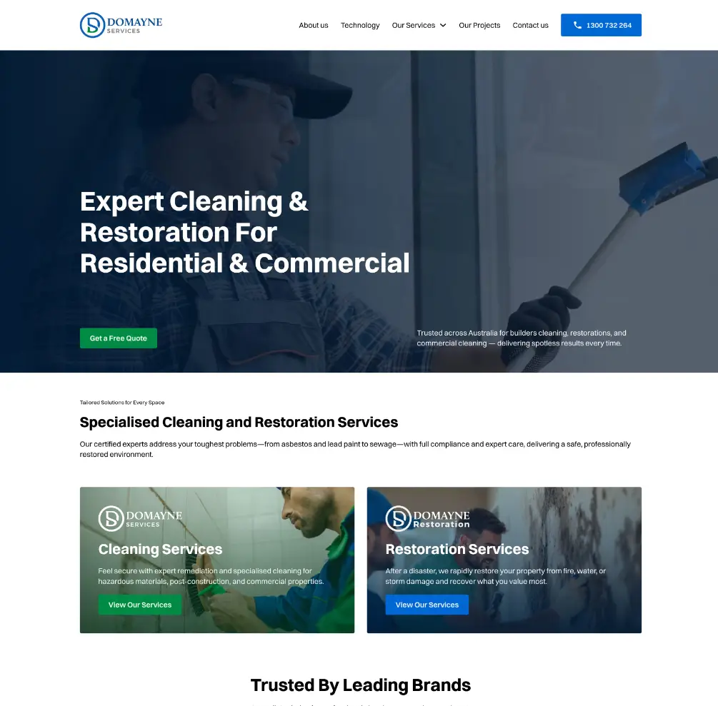 Domayne Services desktop website preview