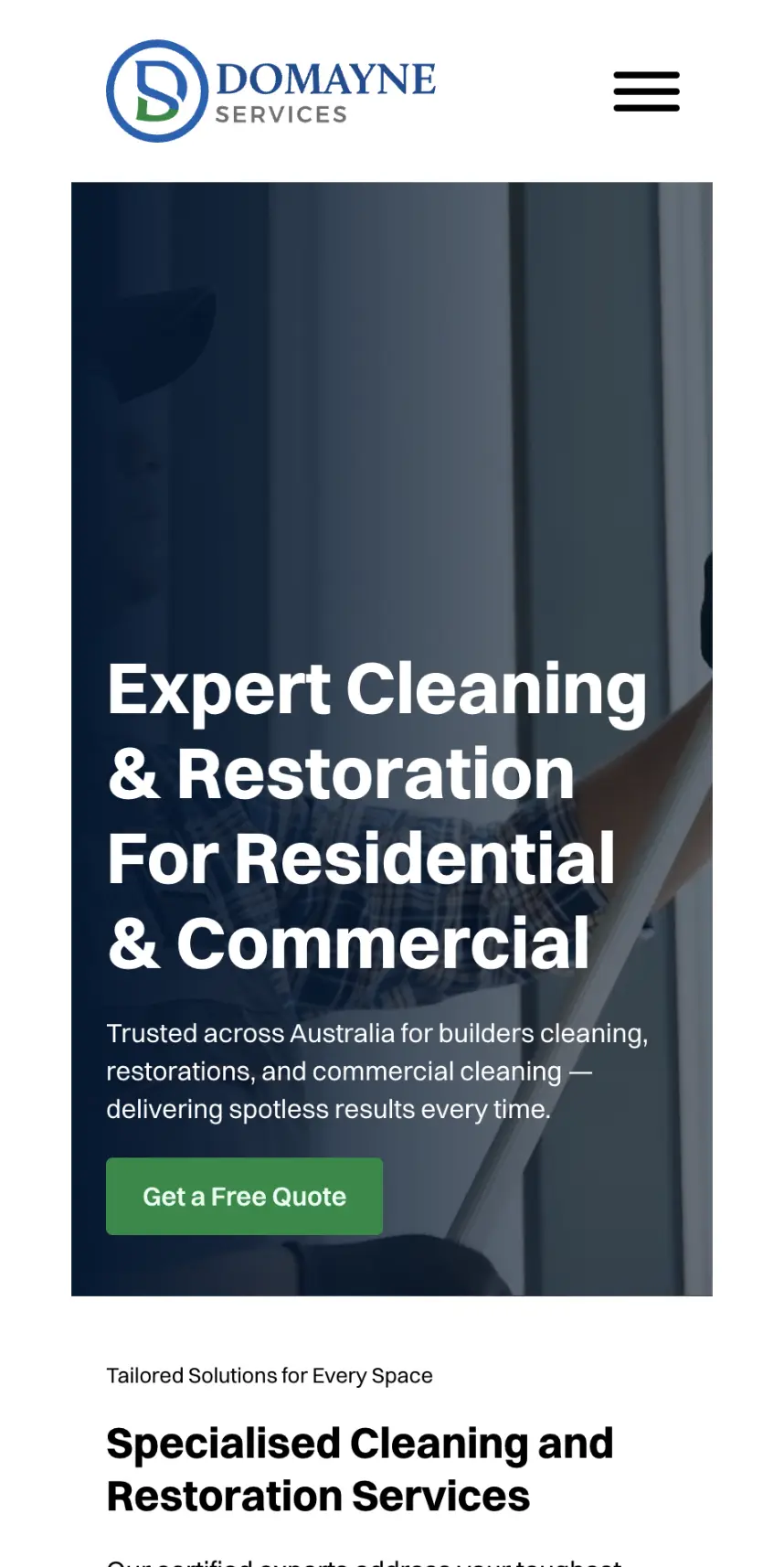 Domayne Services mobile website preview