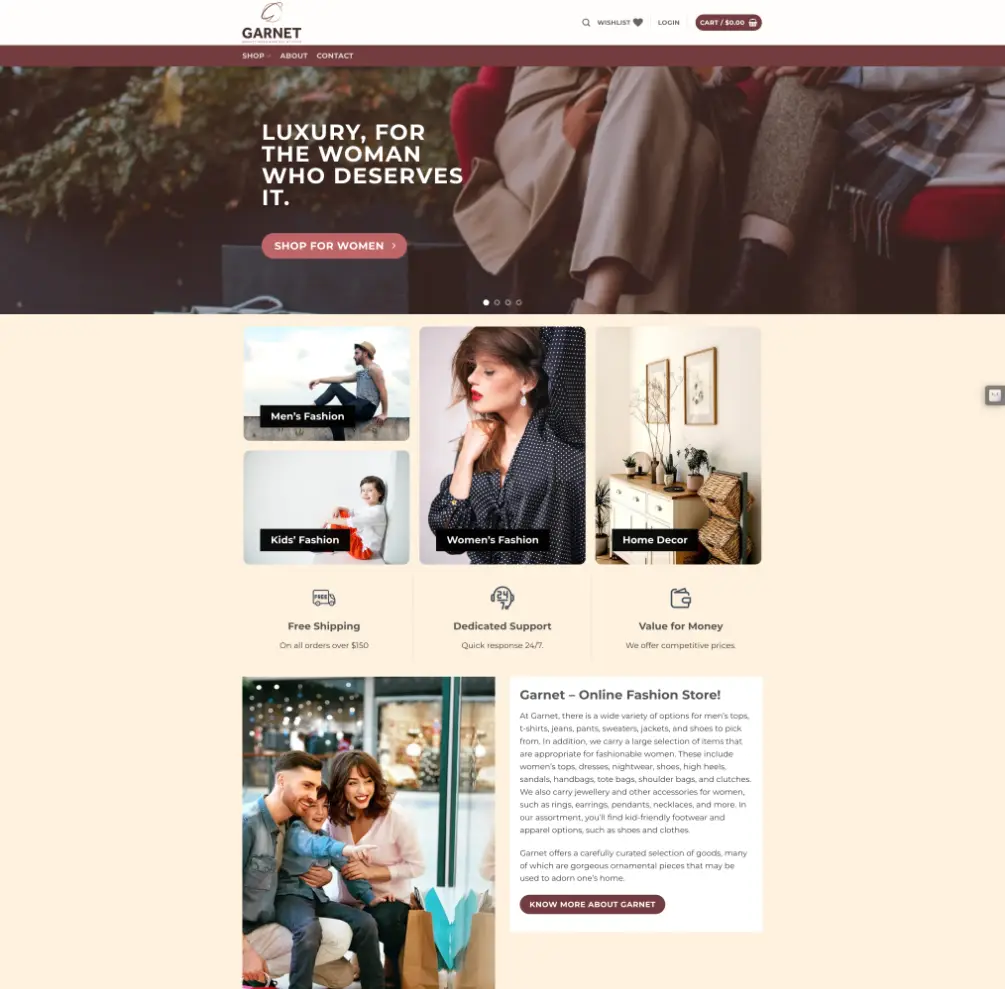 Garnet desktop website preview